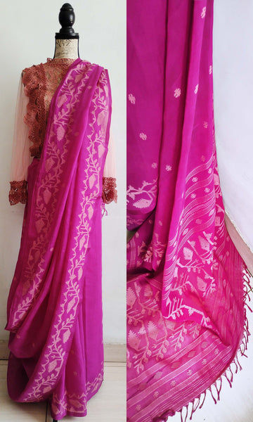 y70 Old Weave Jamdani Sari I Hand Woven Soft Cotton Mulmul | Ready To Ship