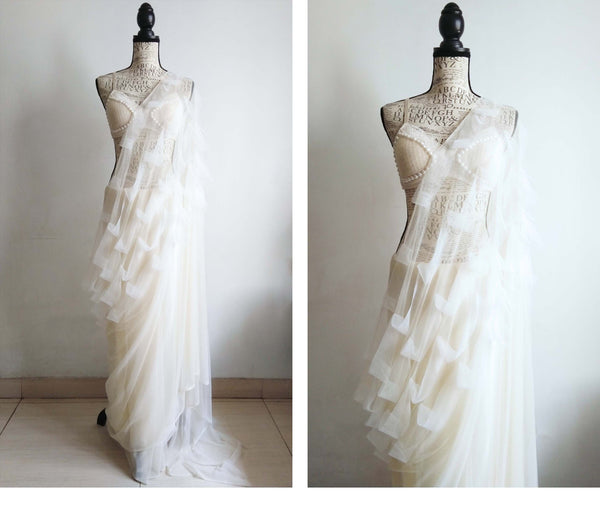 e38 40-Winks Deconstructed Tulle Sari | Hand Textured Soft Tulle