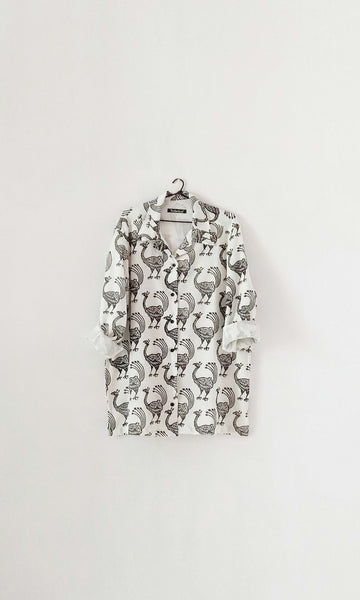 f14 Slouch Shirt With Cuban Collar | Kond Trail Imprint | Hand Block Printed Cotton | For Women & Men | Sizes : Small, Medium & Large | Click To Find Size Chart | Ready To Ship