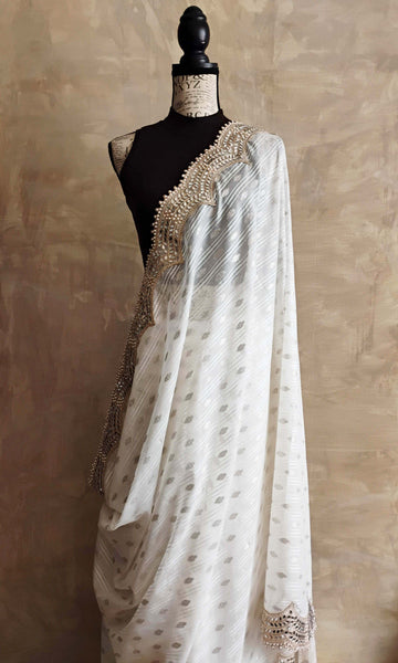 a36 Jael Sari I Soft Silk-By-Cotton Weave With Fine Beaded Border| Ready To Ship