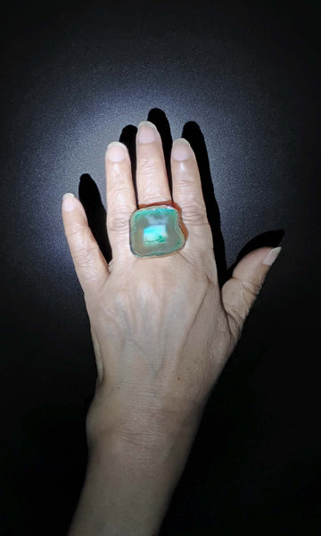 b34 Virtu Ring | Druzy Crystal, Alloy Of Brass, Copper & Silver | Non-Tarnishing | Adjustable Free Size | Ready To Ship