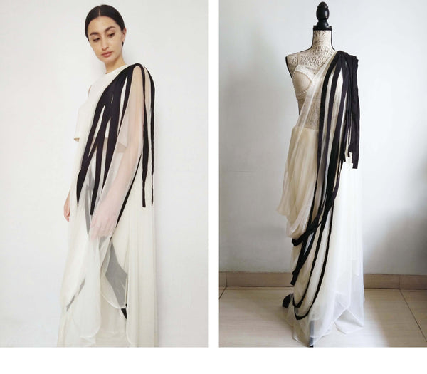 e50 Keep-You-Kimi Deconstructed Tulle Sari | Detailed Soft Tulle