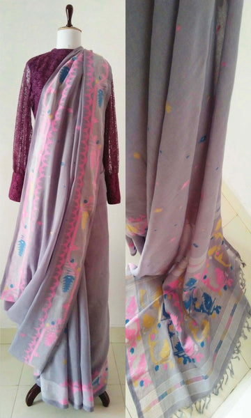 g12 Old Weave Jamdani Sari I Hand Woven Soft Cotton Mulmul