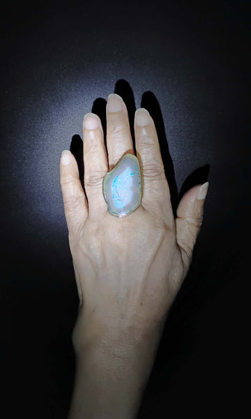 b36 Virtu Ring | Druzy Crystal, Alloy Of Brass, Copper & Silver | Non-Tarnishing | Adjustable Free Size | Ready To Ship