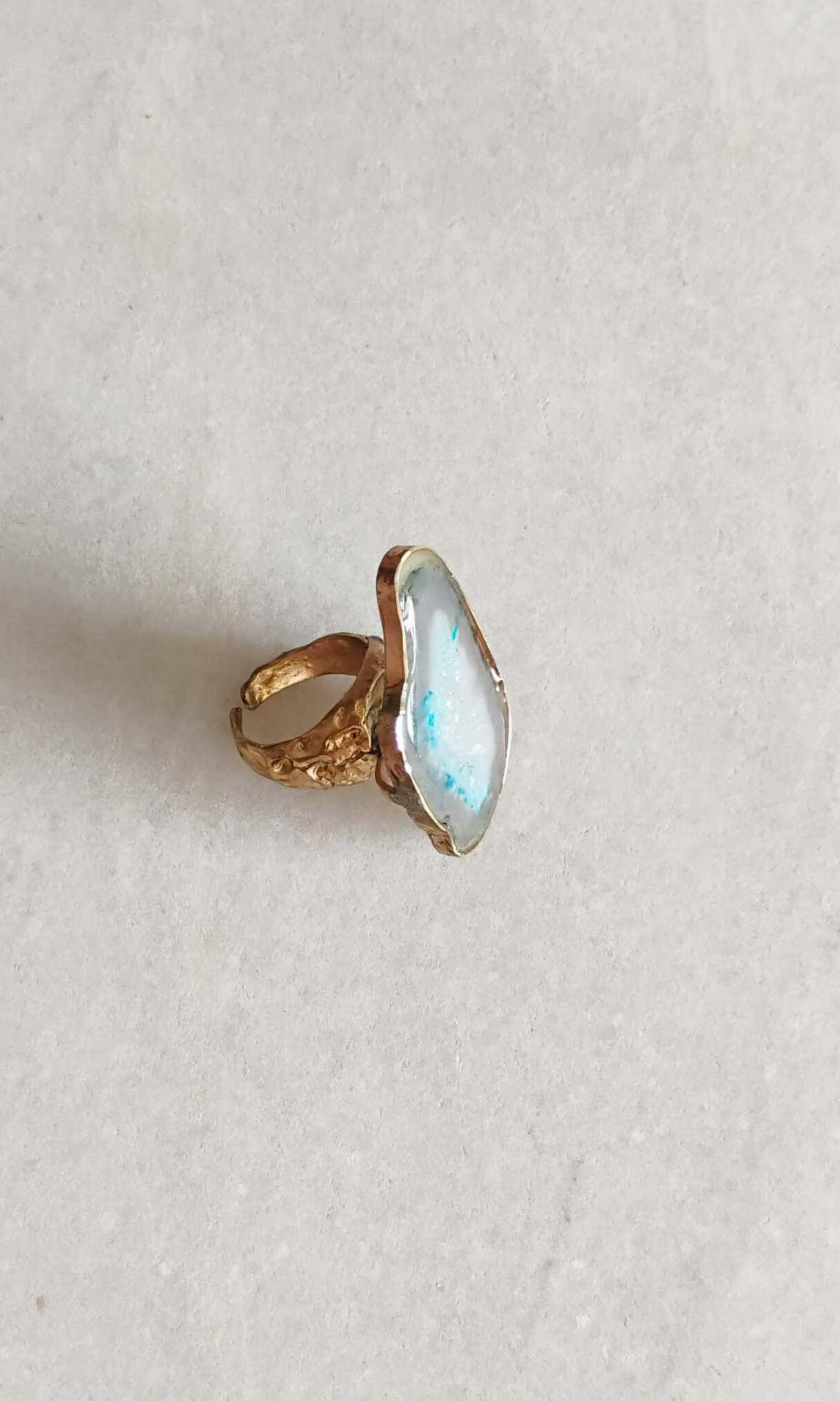 b36 Virtu Ring | Druzy Crystal, Alloy Of Brass, Copper & Silver | Non-Tarnishing | Adjustable Free Size | Ready To Ship