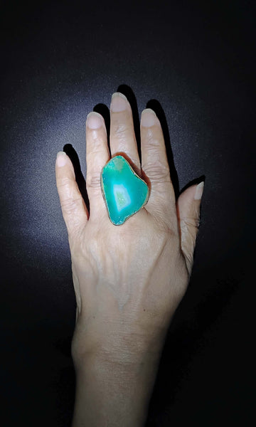 b37 Virtu Ring | Druzy Crystal, Alloy Of Brass, Copper & Silver | Non-Tarnishing | Adjustable Free Size | Ready To Ship
