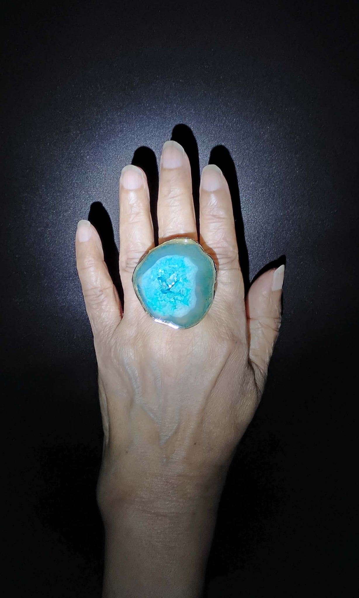 b38 Virtu Ring | Druzy Crystal, Alloy Of Brass, Copper & Silver | Non-Tarnishing | Adjustable Free Size | Ready To Ship