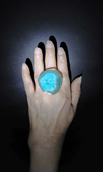 b38 Virtu Ring | Druzy Crystal, Alloy Of Brass, Copper & Silver | Non-Tarnishing | Adjustable Free Size | Ready To Ship