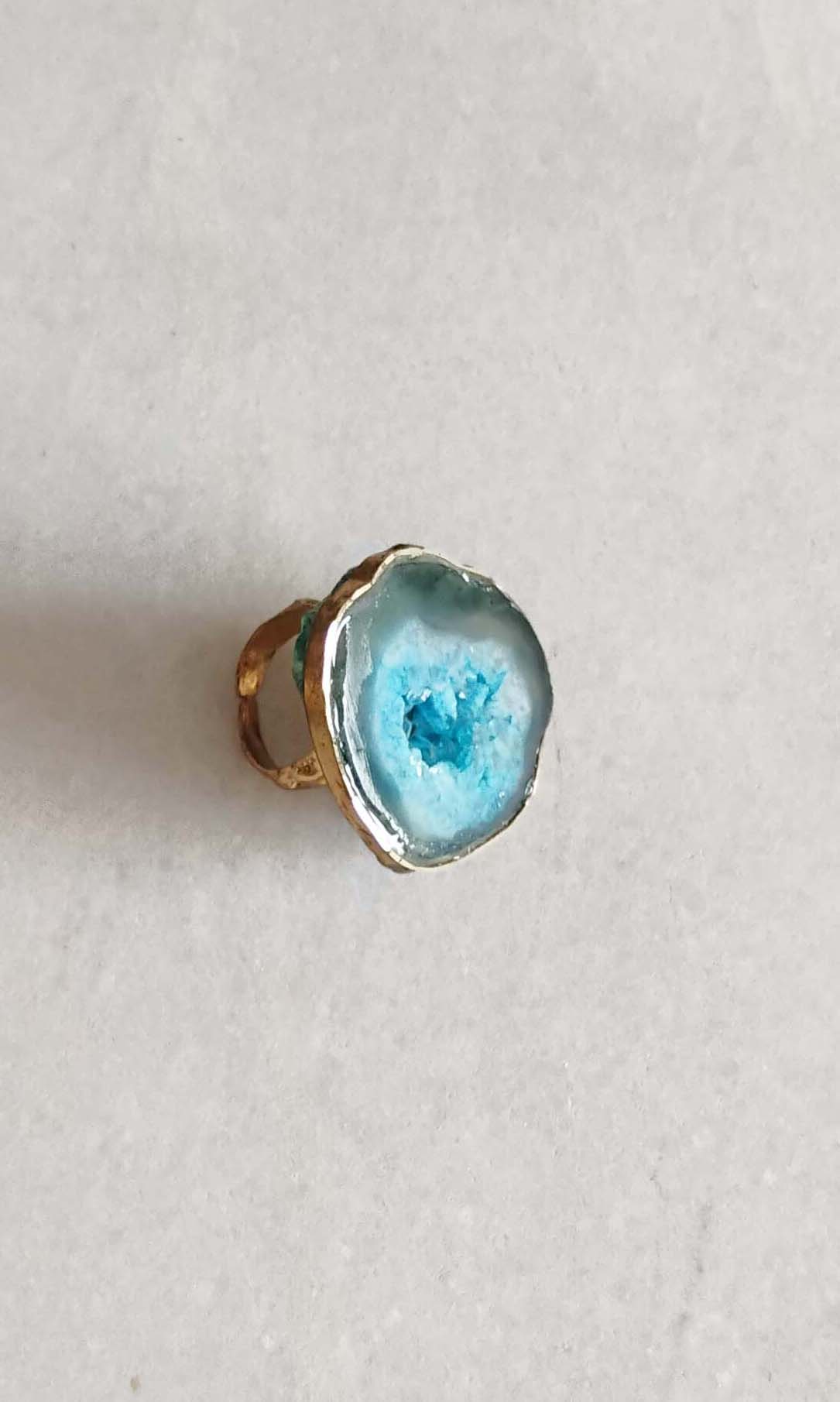 b38 Virtu Ring | Druzy Crystal, Alloy Of Brass, Copper & Silver | Non-Tarnishing | Adjustable Free Size | Ready To Ship