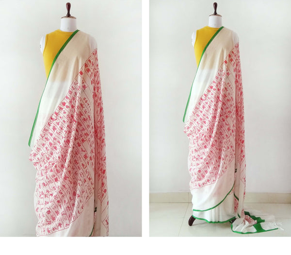 e64 Japanese Calligraphy Sari | Screen Printed Soft Cotton | Ready To Ship