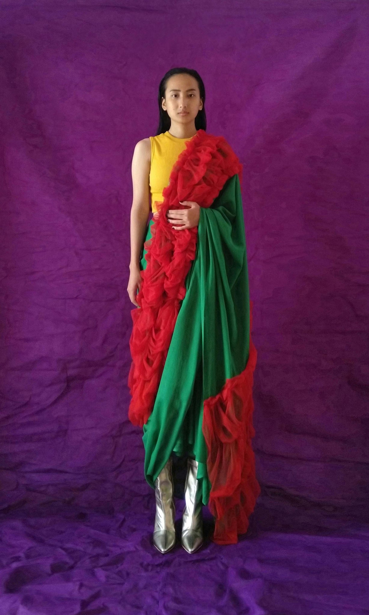 e80 Puckered Sari | Soft Tulle On Fine Count Soft Cotton | Ready To Ship