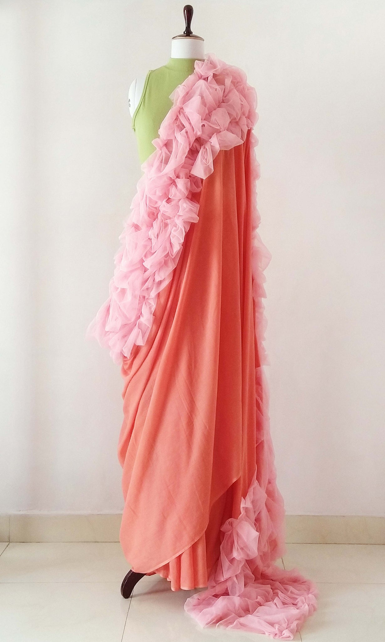 e72 Puckered Sari | Tulle On Soft Cotton