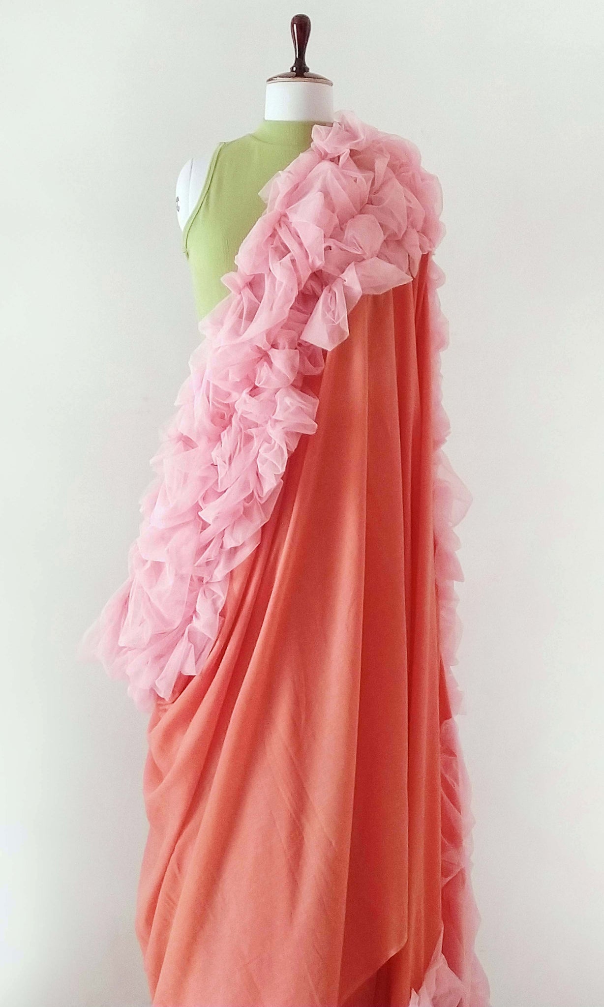 e72 Puckered Sari | Tulle On Soft Cotton