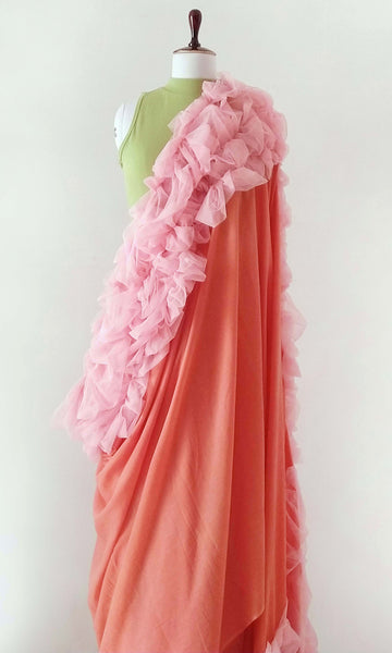 e72 Puckered Sari | Tulle On Soft Cotton