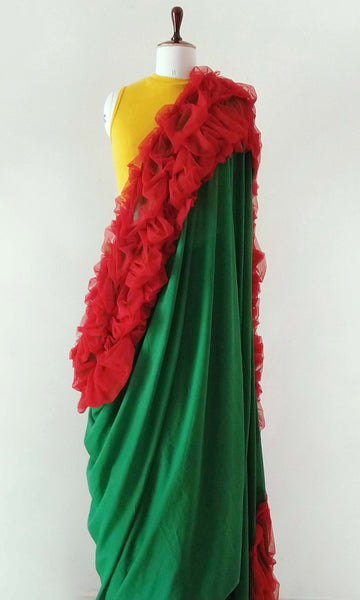 e80 Puckered Sari | Soft Tulle On Fine Count Soft Cotton | Ready To Ship