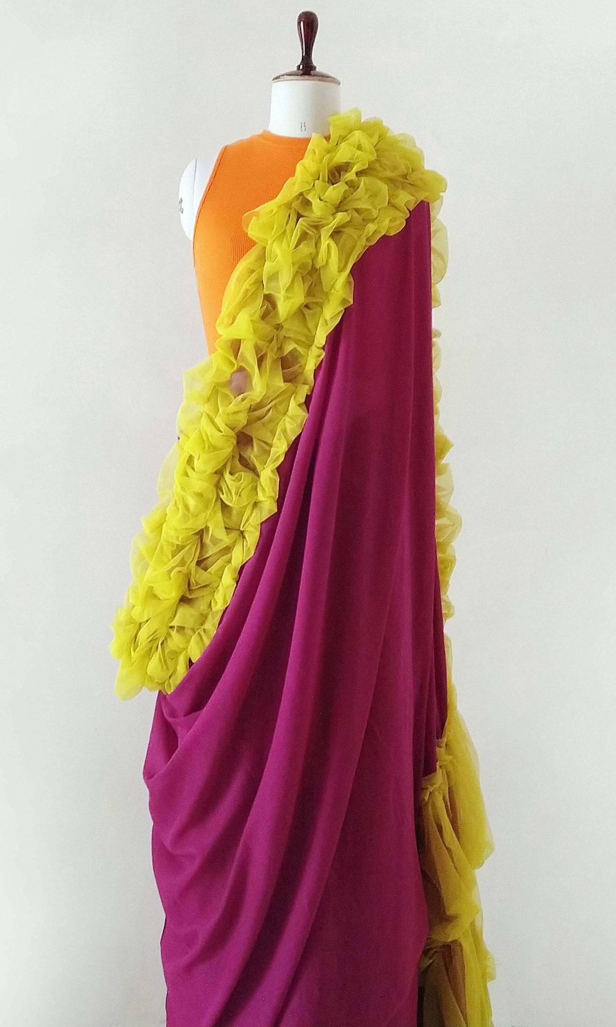 e78 Puckered Sari | Soft Tulle On Fine Count Soft Cotton