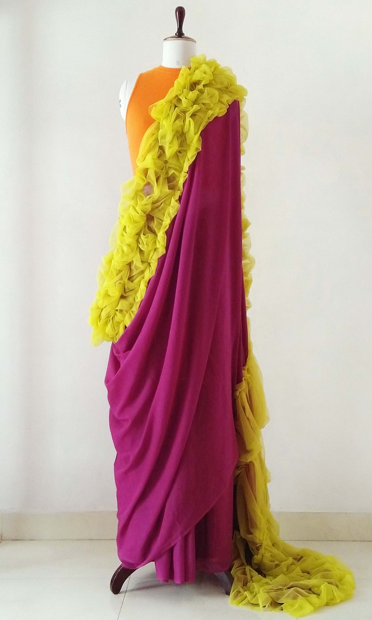 e78 Puckered Sari | Soft Tulle On Fine Count Soft Cotton