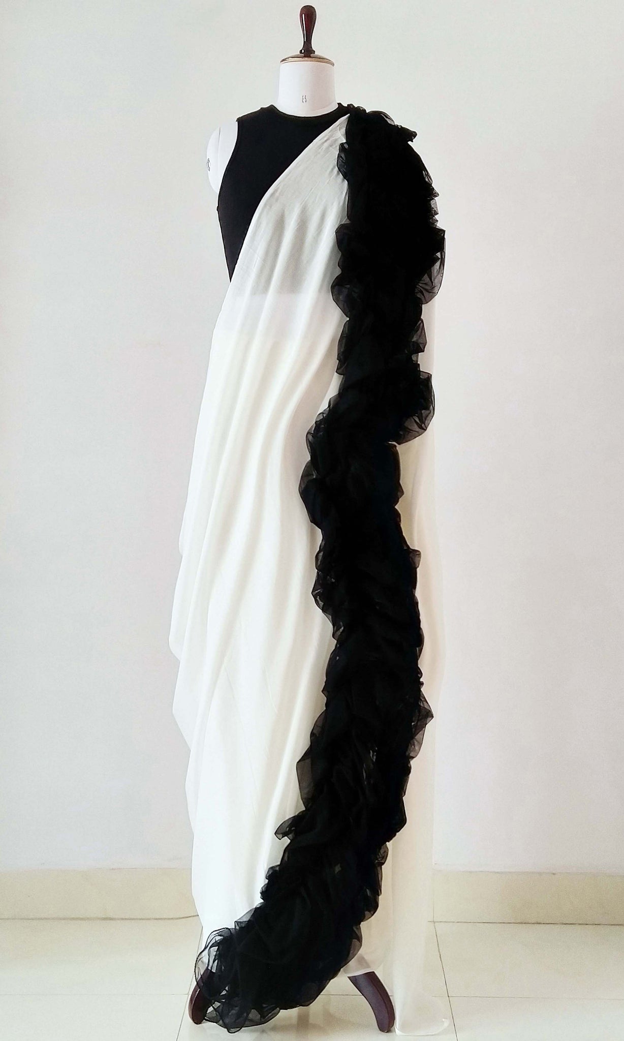 e12 Overcast Volume Sari | Soft Tulle On Fine Count Soft Cotton | Ready To Ship