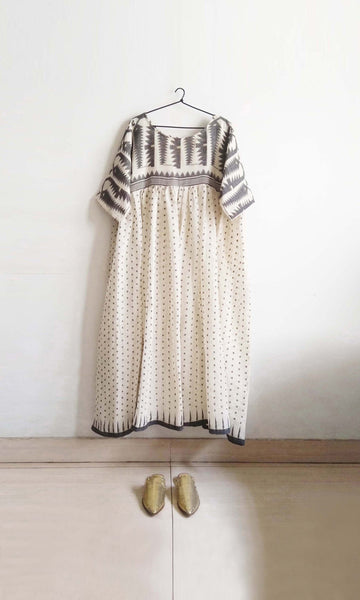 e20 Jamdani Hazaar Buti ( 1000 Buttas ) Flare Dress | Hand Woven Cotton | Free Size | Fits Sizes Small To Large | Ready To Ship