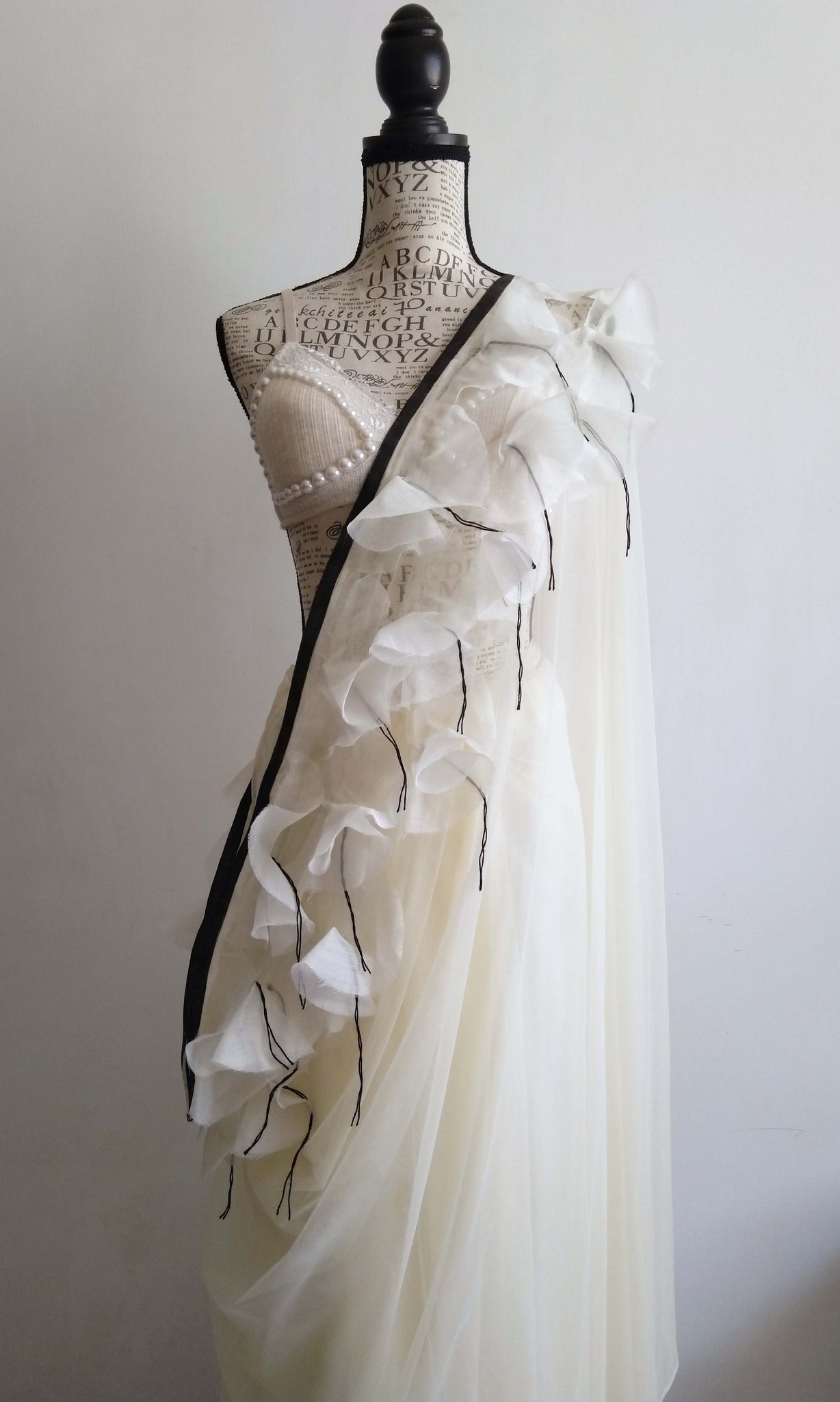 t96 Floriental Tulle Sari | Hand Textured Soft Tulle
