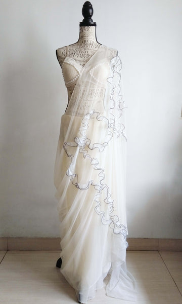t82 Espoir Deconstructed Tulle Sari | Hand Textured Soft Tulle
