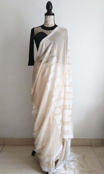 s98 Macro Font Sari I Hand Woven &  Screen Printed Soft Cotton Mulmul | Ready To Ship